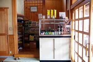 A display case of the Sumiya Bunjiro Brewery Co., Ltd., mirin and plum liqueur products in Hekinan city, Aichi, Japan on May 19, 2014. The largest bottle of mirin is 1.8 liters. Photo by Demetria Stephens.